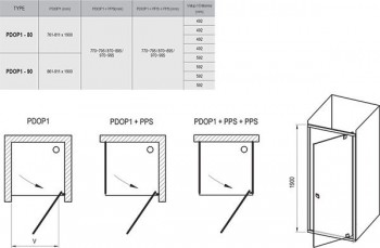 Душевая дверь поворотного типа Ravak Pivot PDOP1-80 блестящий+транспарент
